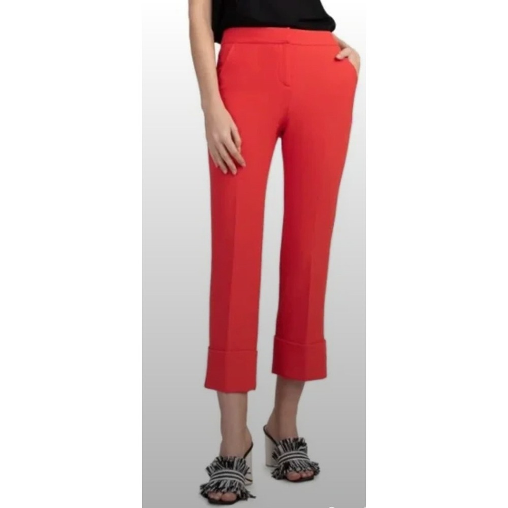 Trina Turk Banshee Pant Coral Red‎ Cropped Cuff Career Dress Pants Size 8 $298